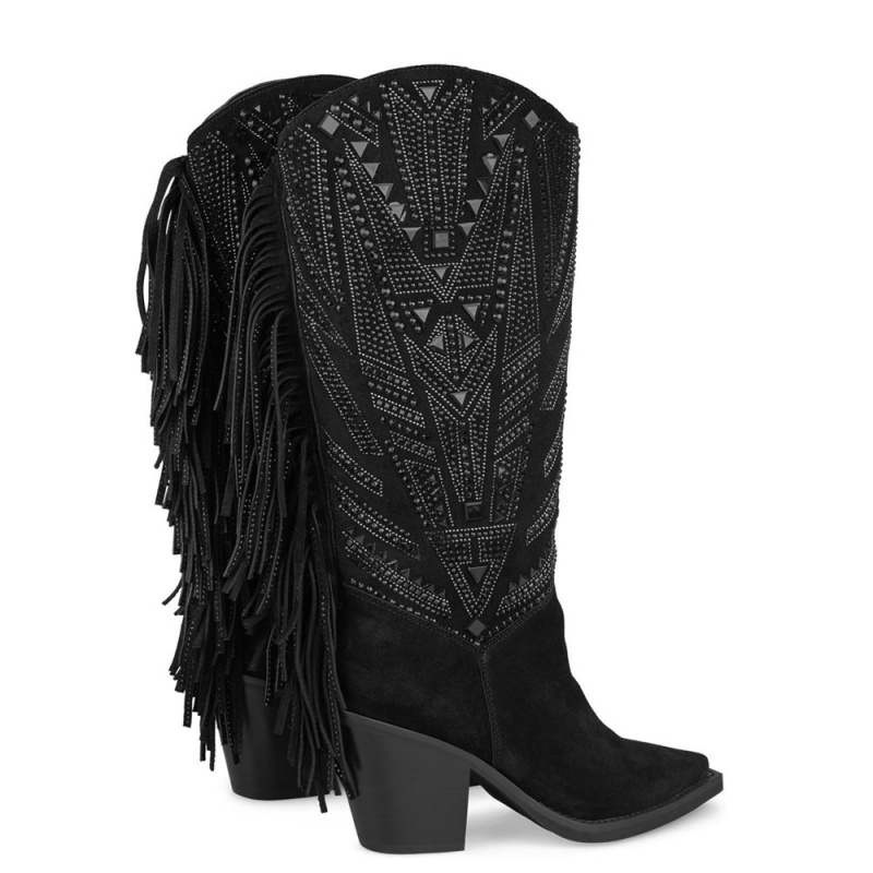 Bottes à Talons Alma En Pena Boot With Rear Fringes Noir Femme | DDX-68178633